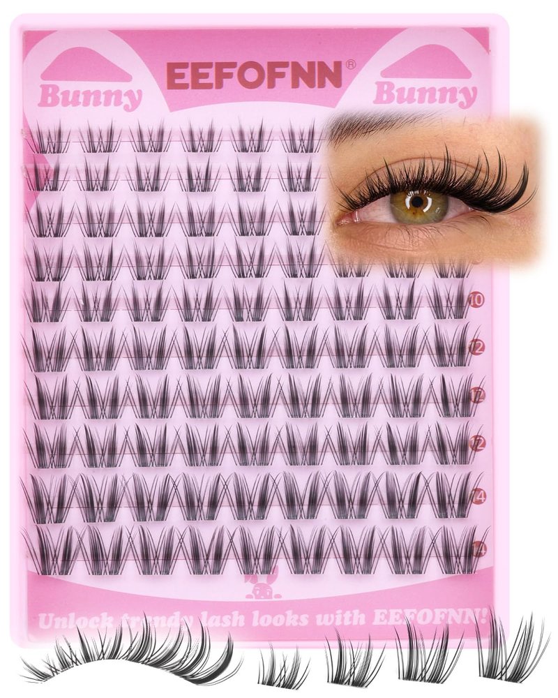 Natural Lash Clusters 8-14mm Wispy Cluster Eyelash Extensions Fairy Individual Lashes C Curl Eyelash Clusters Wispy Bunny Lash Cluster Invisible Band Cluster Lashes Natural Manga Look by EEFOFNN
