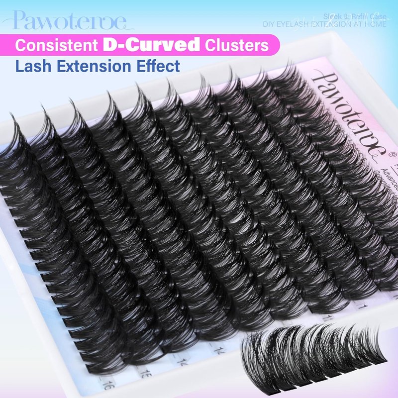 Pawotence Lash Clusters - 200pcs 50D Individual Eyelash Extensions | Self-Application 9-16mm