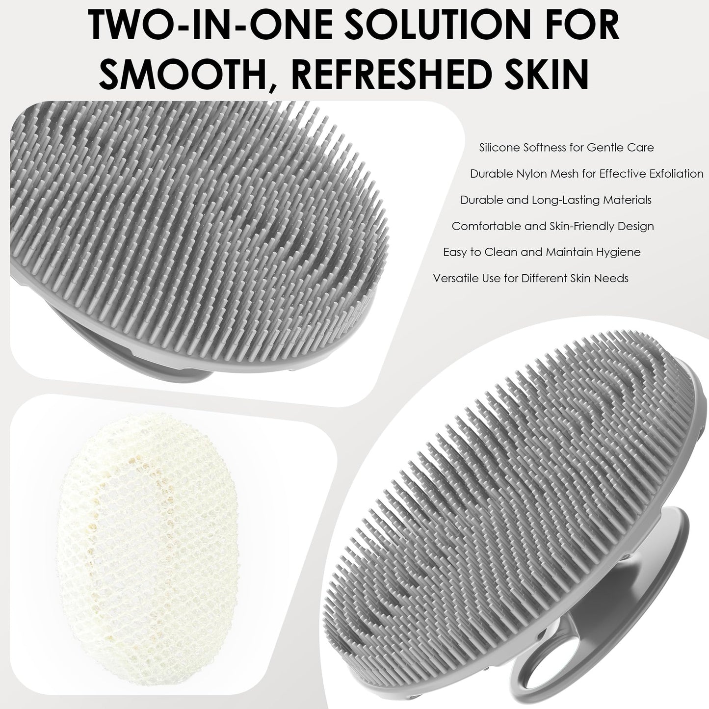 INNERNEED Bath Loofah Shower Sponge Mesh Case Exfoliating Net Washcloth Body Scruuber, for Women and Men (Gray)