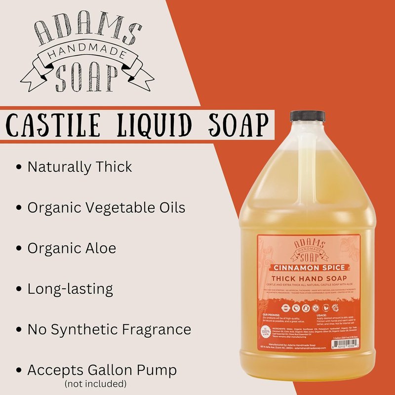 Adams Handmade Soap - Thick Organic Castile Liquid Hand Soap | 1 Gallon Refill in Cinnamon Spice