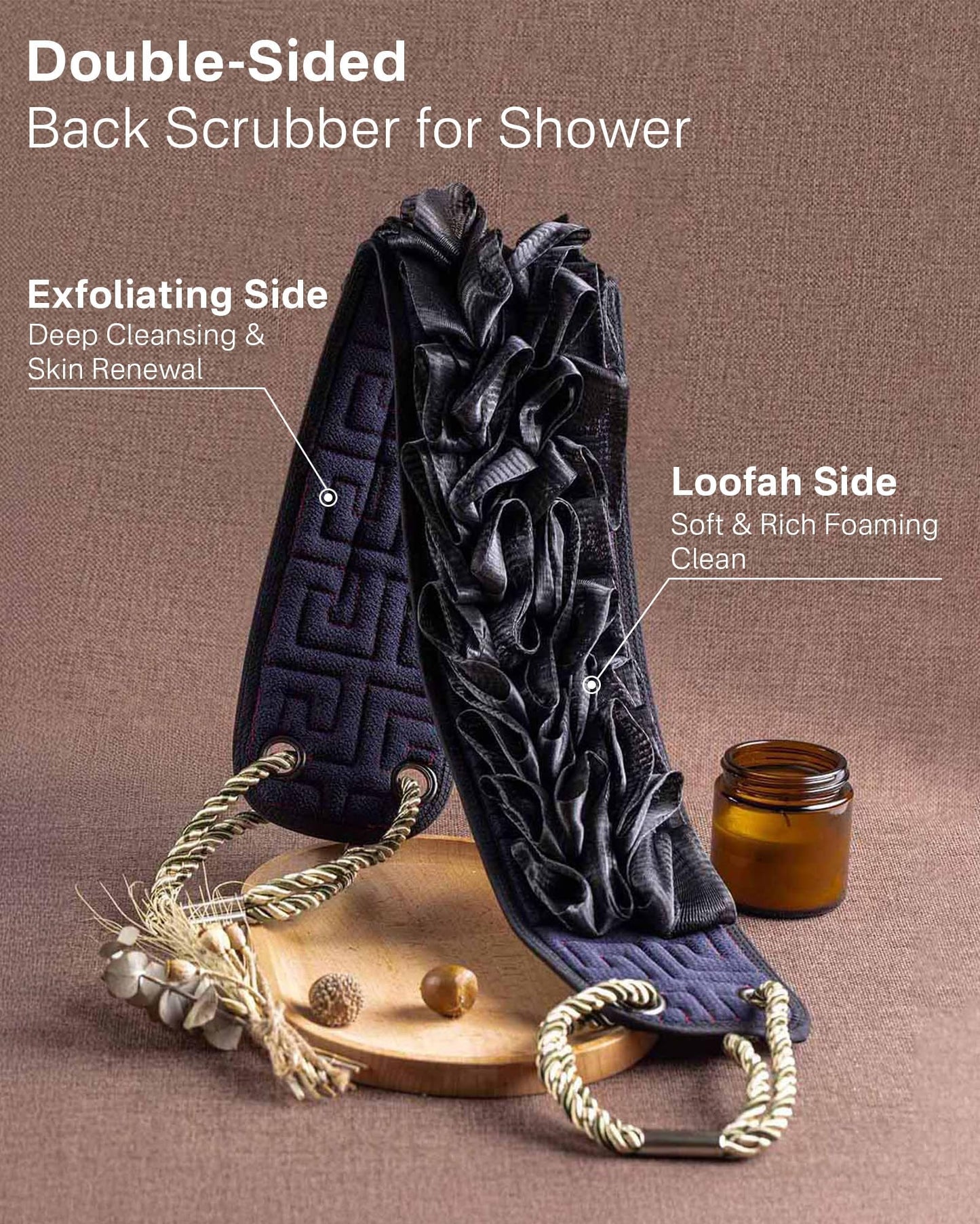 Yiclick Back Scrubber for Shower, Exfoliating Washcloth Towel with Handle, Body Scrubber Exfoliator, Bath Sponge Loofah Luffa, Back Washer Wash Cloth for Men Women, Korean Exfoliate Body Scrub