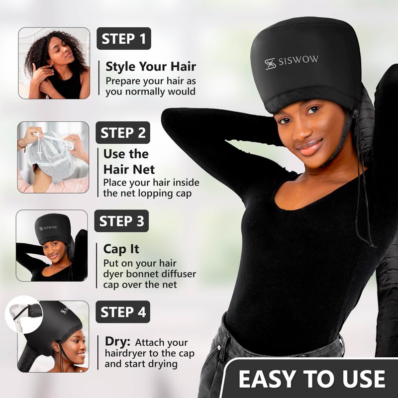 Net Plopping Cap for Drying Curly Hair - Hair Dryer Bonnet Diffuser Cap for Curly, Speeds Up Drying Time, Safety Deep Conditioning at Home - Portable, Adjustable for Natural Curly Hair Women