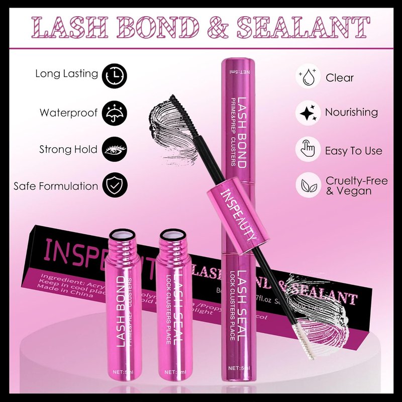 Lash Cluster Glue - 2-in-1 Bond and Seal for Eyelash Clusters | Waterproof, Strong Hold, 5ml + 5ml