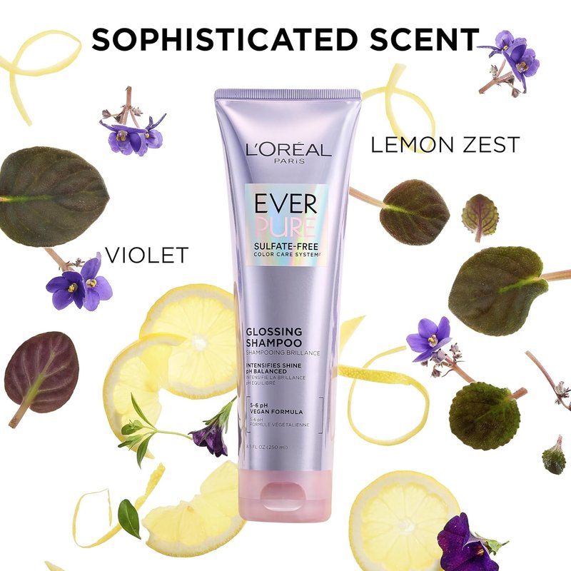 L'Oreal Paris Sulfate Free Glossing Conditioner, Intensifies Hair Shine & Smoothness, pH Balanced & Argan Oil Infused Vegan Hair Care, EverPure, 8.5 Fl Oz
