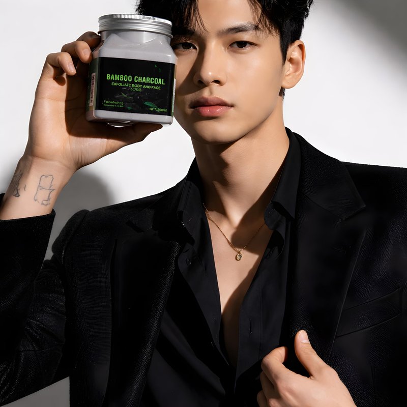 Bamboo Charcoal Exfoliate Body and Face Scrub, Physical Exfoliant for All Skin Types, 500ml Jar