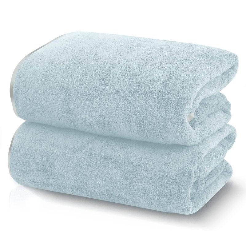 TENSTARS Silk Hemming Bath Towels for Bathroom Clearance - 27 x 55 inches - Light Thin Quick Drying - Soft Microfiber Absorbent Towel for Bath Fitness, Sports, Yoga, Travel, Gym - 2 Pack, Light Teal