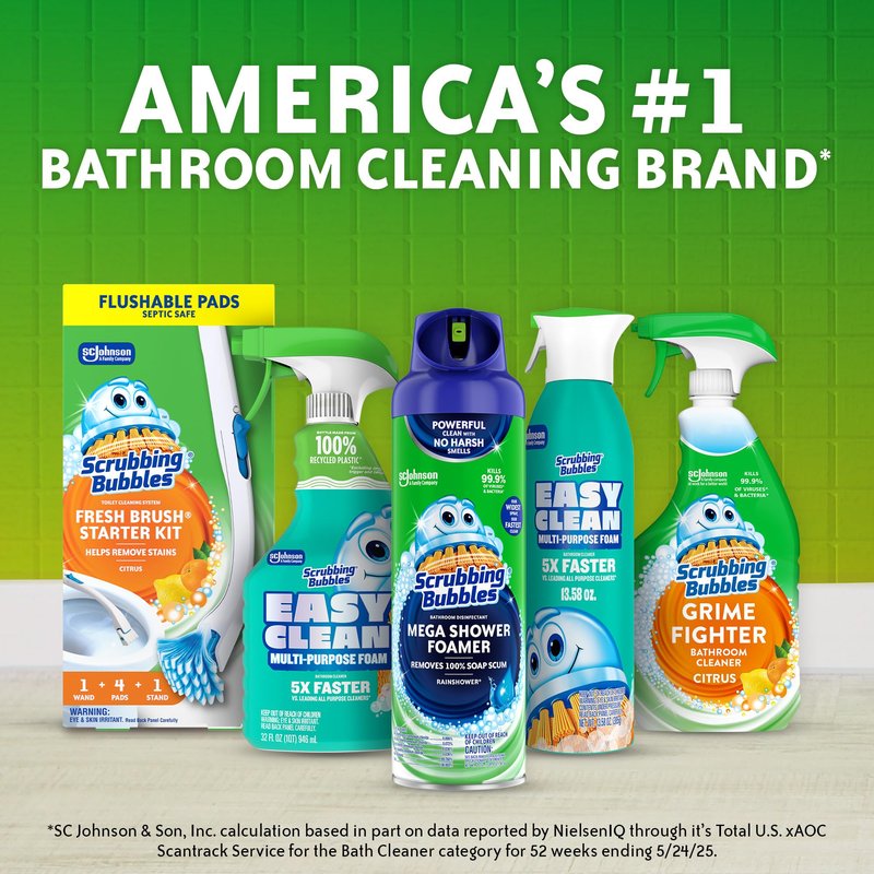 Scrubbing Bubbles Mega Bathroom and Shower Cleaner Spray, Foaming Action Removes Limescale and Soap Scum, Rainshower Scent, 32oz