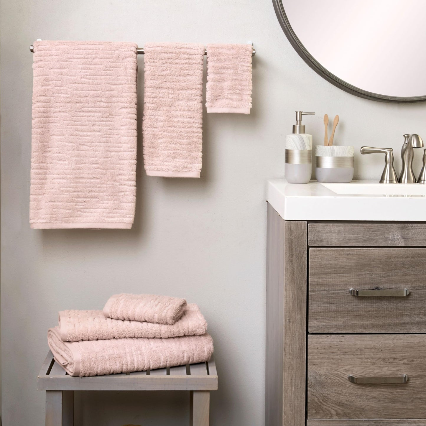 SKL Home CloudSoft 100% Cotton Luxury 2-Piece Hand Towel Set, 600 GSM, Ultra Plush & Absorbent, Blush Pink