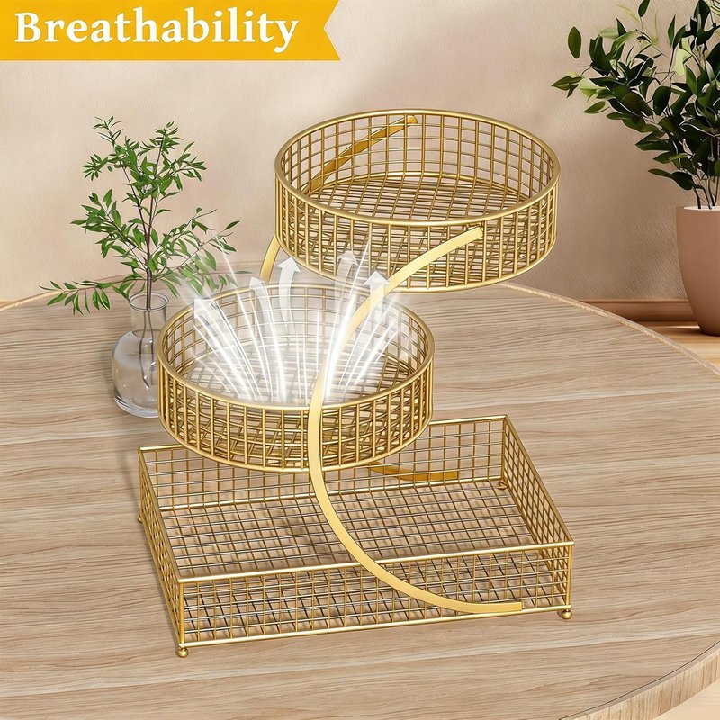 BCWW Makeup Organizer - 3-Tier Countertop Storage for Cosmetics & Skincare | Elegant Gold Finish