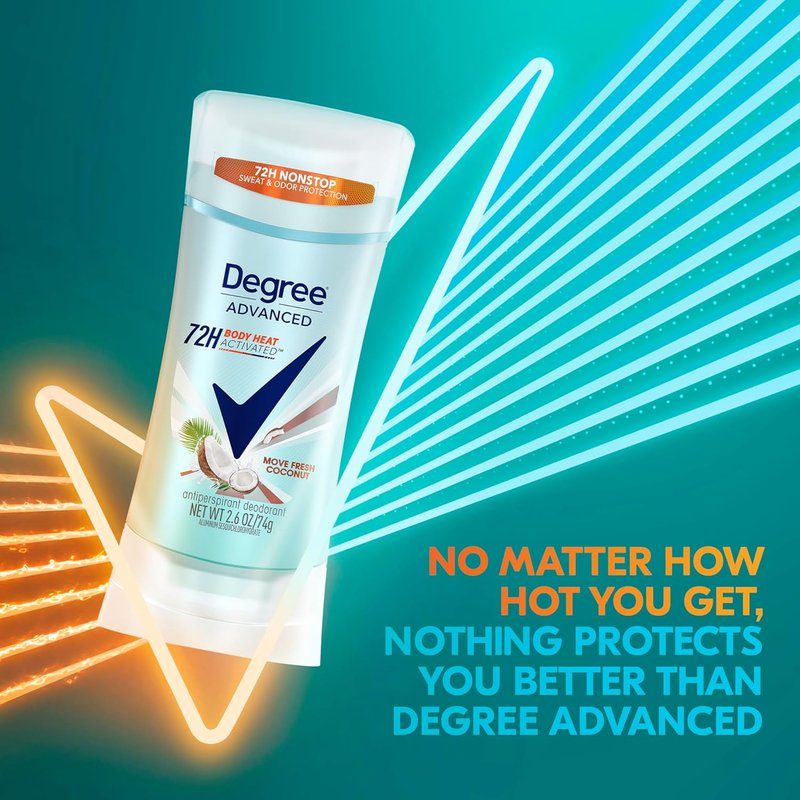 Degree Advanced Antiperspirant Deodorant - Move Fresh Coconut | 72-Hour Sweat & Odor Protection, 2.6 oz (4 Count)
