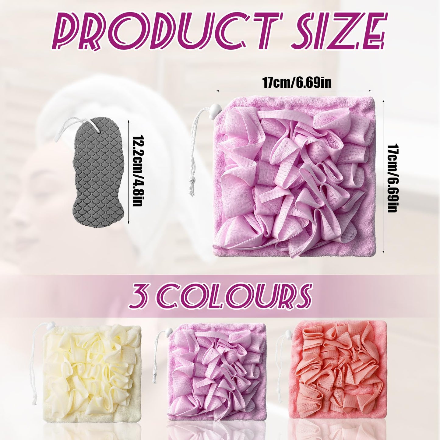 4 Pcs Shower Loofah Set & Exfoliating Mesh Loofahs, Body Scrubber Ball, and Bath Loofah for Men & WomenLarge Bath Sponge Pouf, Large Shower Loofah Set