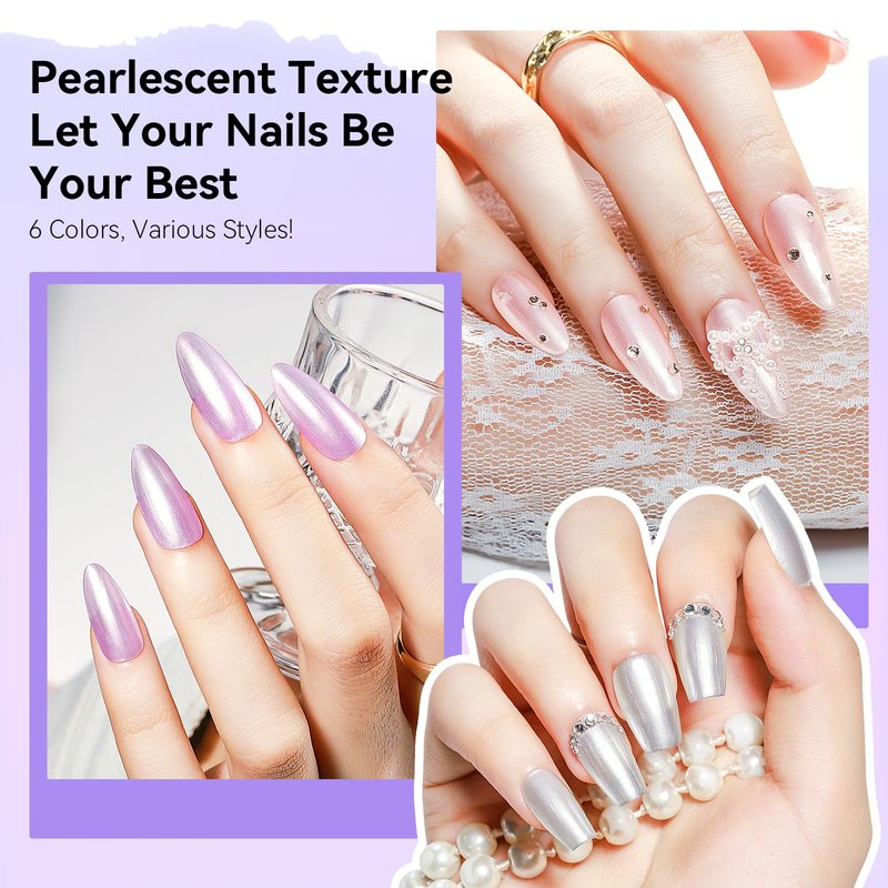 MIZHSE Pearlescent Nail Polish Set, 6 Colors Quick Dry Pearl Nail Polish, Air Fast Drying Nail Lacquer Non Gel Oil-based Pink Purple Blue Gray Nail Art Manicure Home DIY Gift for Women