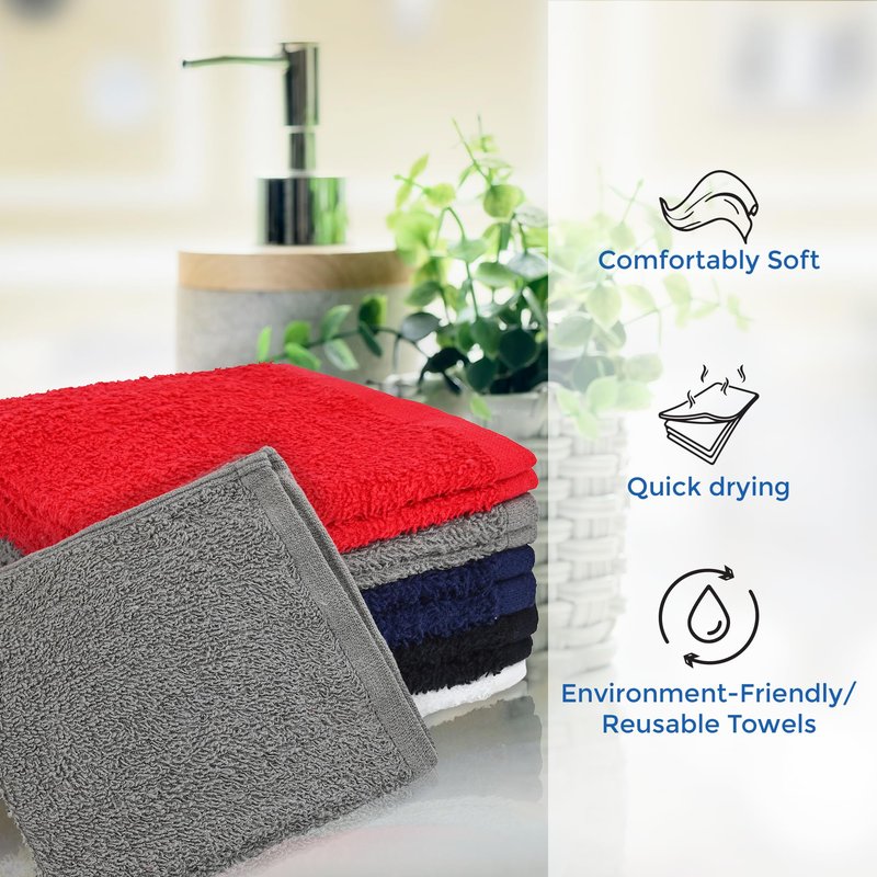 Crystal Ridge Cotton Wash Cloths 10 Pack - Washcloths for Showering, Face and Body, Soft and Highly Absorbent Multipurpose Towels for Bathroom, Kitchen, Spa and Gym - Wash Rags 12 x12 (Contemporary)