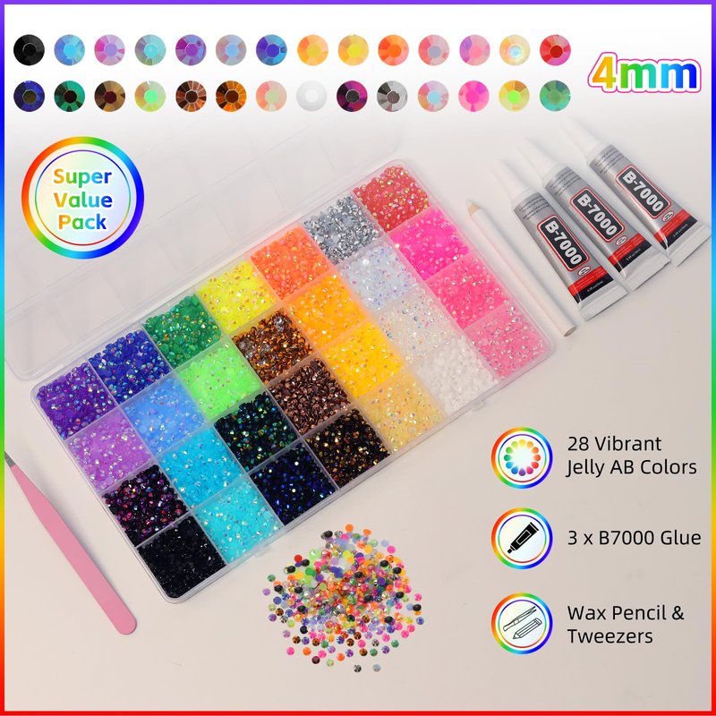 20000Pcs Color 4mm Rhinestones Bedazzling Kit with Tools, Resin Rhinestones for Bedazzling, Flatback Resin Gems for Crafts, Bedazzler Kit for Diamond Art Clothing Shoes Makeup Tumblers