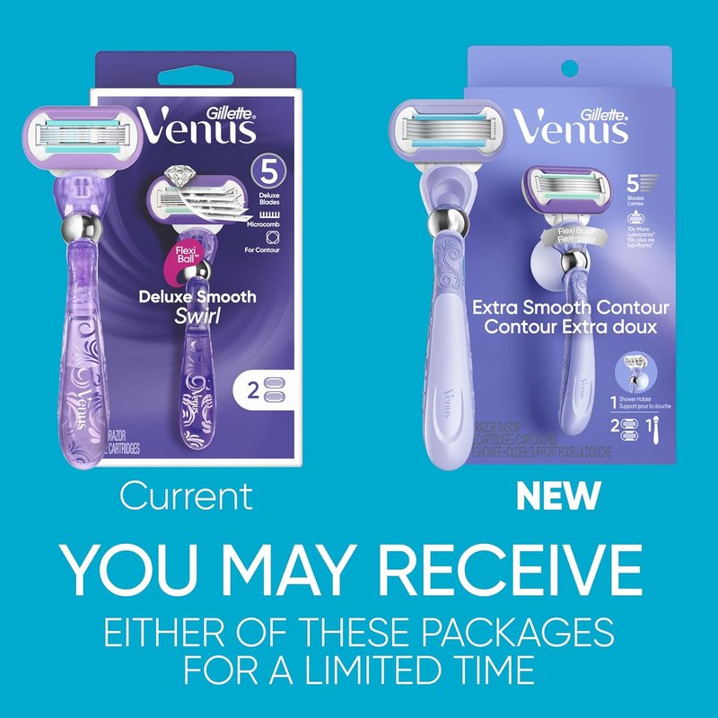 Gillette Venus Women's Razor Handle with 2 Blade Refills - Smooth Swirl Design