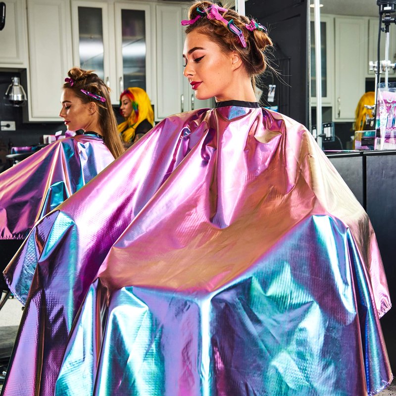 Betty Dain The Aurora Collection All Purpose Cape, 54" W x 65" L, Water & Chemical Proof, Machine Washable, Adjustable Snap Closure, Matches Other The Aurora Collection Products, Holographic Design