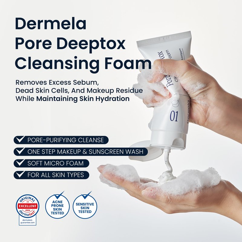 Dermela Pore Deeptox Cleansing Foam, Black Charcoal + BHA & Succinic Acid, One-Step Pore-Purifying Cleanser, 10-Weight Hyaluronic, 4.06 fl oz (120 mL) | Korean Face Wash for Oily & Sensitive Skin