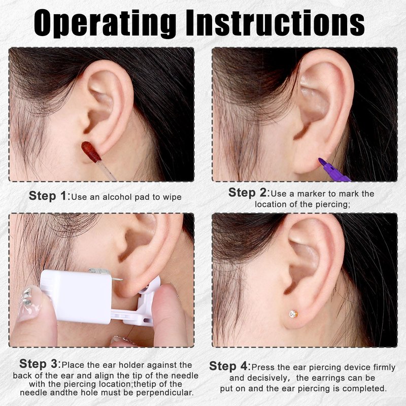 Heygueo 43 Pcs Ear Piercing Kit Disposable,Ear Piercing Gun Kit with Self Earrings and Earrings Needle,Gold Set with Multi-Sized Ears Studs(Gold)