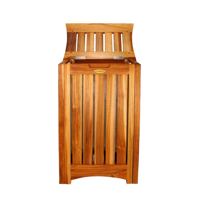 DecoTeak Solid Hamper in Natural Teak, 15 inch W x 12.5 inch D x 16 inch H