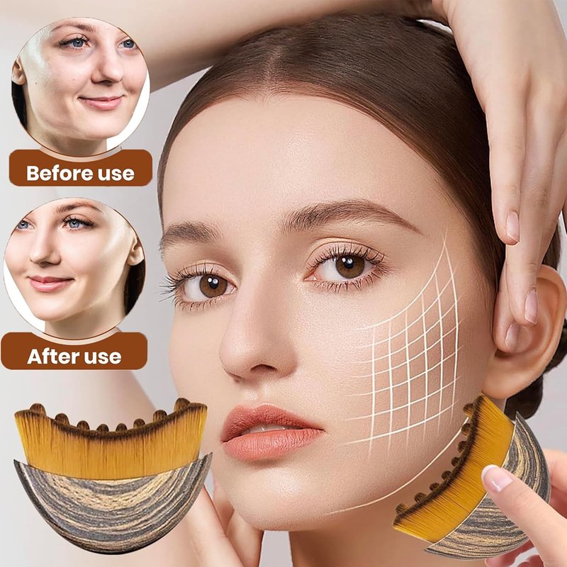 Lymphatic Contour Face Brush Set - 2PCS Ergonomic Dry Brush for Facial Sculpting, De-Puffing & Glow | Ideal for Jawline & Chin