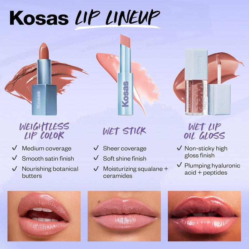 Kosas Moisturizing Shiny Sheer Lipstick - Ceramides, Hyaluronic Acid & Mango Butter | 100 Degrees