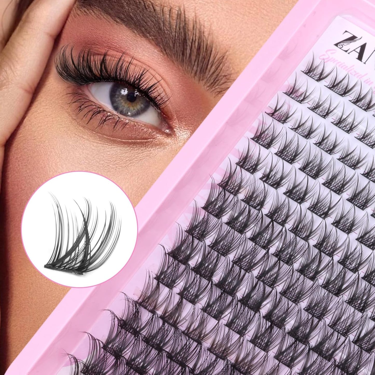 Zanlufly Wispy Eyelash Clusters - Natural C-Curly DIY Lash Extensions | 180 Pcs, Thin Band, 8-16MM