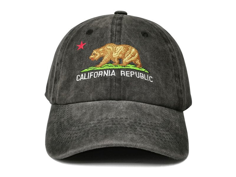 Hepandy California Republic Embroidered Bear Baseball Hat for Women Men Kids, Washed Black Snapback Embroidery Trucker Dad Hat Unisex