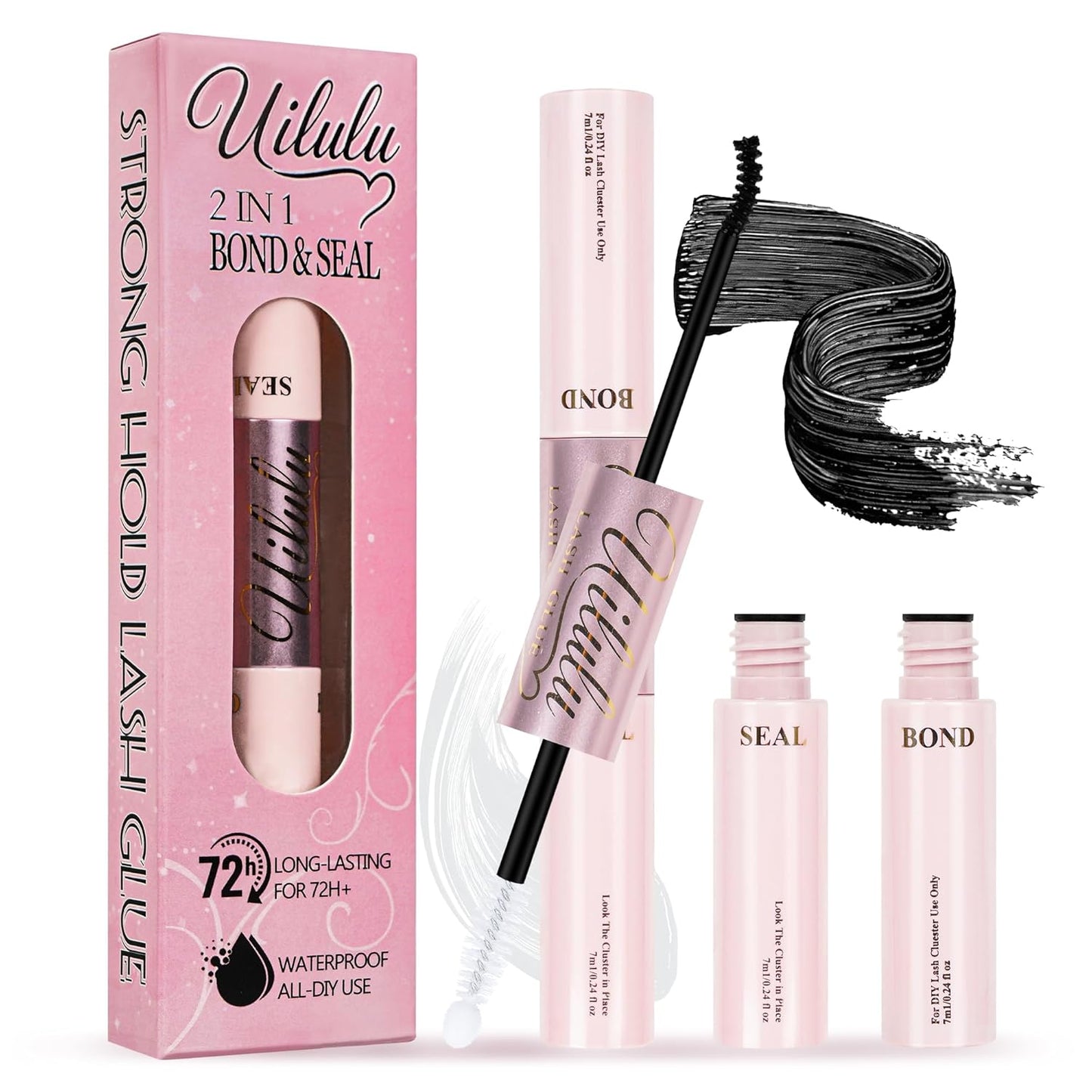 Uilulu Lash Glue - Waterproof 2-in-1 Black Adhesive for Strong Hold | DIY Eyelash Bond & Seal (14ml)