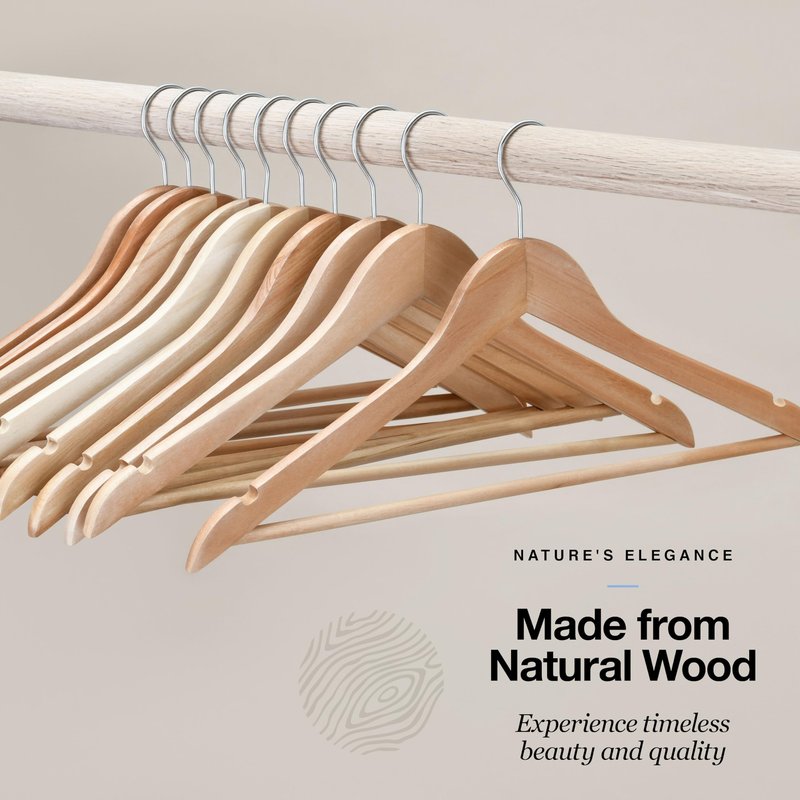 Home It Wooden Hangers 30 Pack - Natural Wood Durable Heavy Duty Coat Hangers Non Slip for Jacket, Shirt, Pants and Suit - Premium Solid Clothes Hangers for Closet with Chrome Swivel Hook