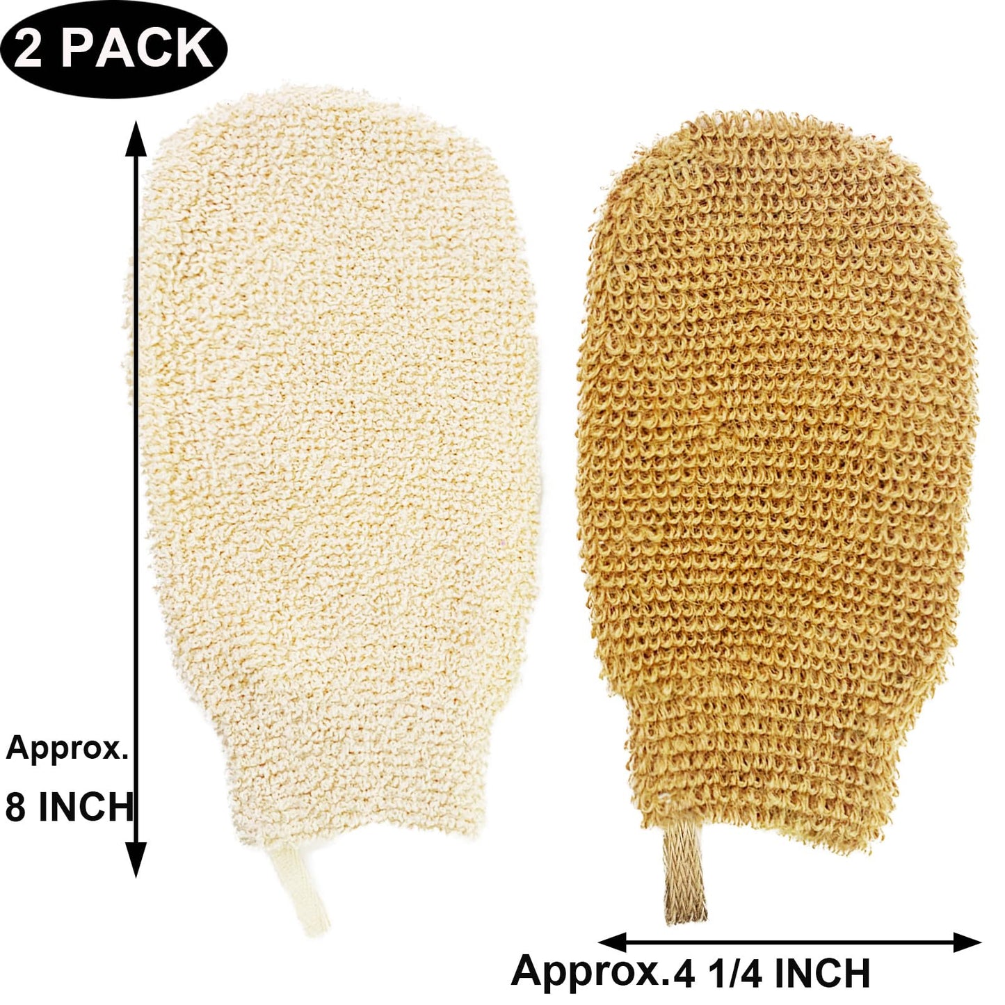 PPHAO BASIC - Bath Gloves for Shower - Bath Mitts Washcloths - Bath Gloves Exfoliating for Women and Men - Body Scrubbers for Use in Shower - Ramie and Jute Fiber - 2 Pack