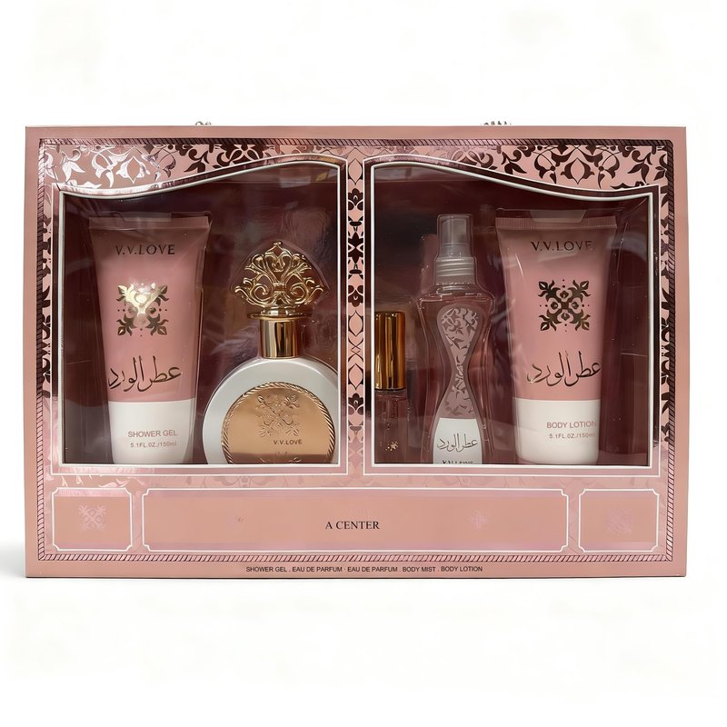 A CENTER Faruk Pink 5PCS Luxury Perfume Gift Set for Women Eau de Parfum Spray3.4&0.5FL OZ with Shower Gel &Body Lotion (150ml Each& Mist 100ml- Premium Fragrance Collection Daily Use