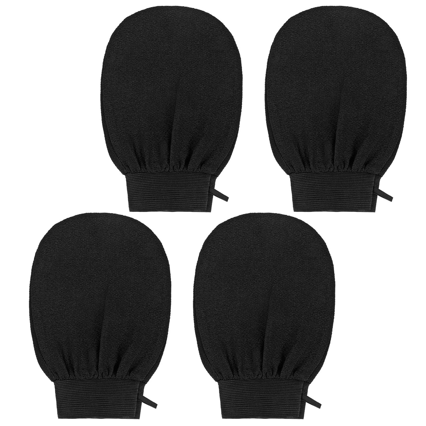 2 Pairs Exfoliating Mitt for Body, Double Sided Exfoliating Glove Body Scrubber, Heavy Shower Gloves for Bodys Scrub, Exfoliates & Removes Dead Ski, Asian Bath Massage Mitts for Women and Men, Black