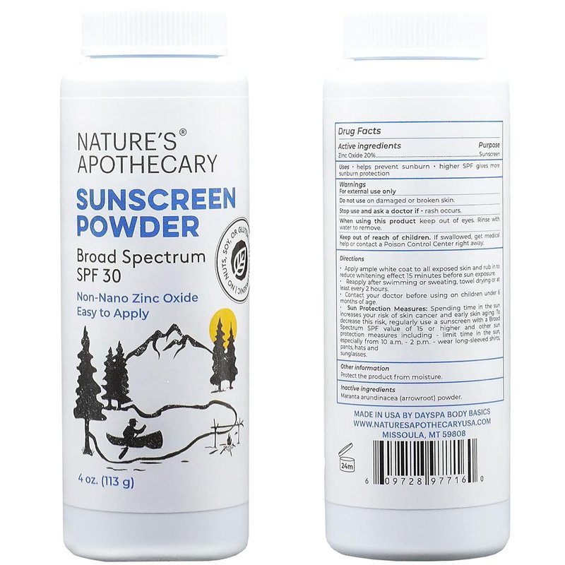 Natural Zinc Oxide Sunscreen Powder SPF 30 - Water & Sweat Resistant, Reef Safe | Hypoallergenic, Biodegradable