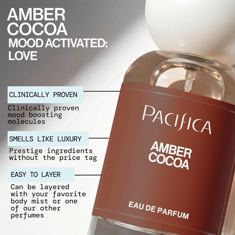 Pacifica Amber Cocoa Eau de Parfum | Warm Spiced Gourmand Perfume with Cinnamon, Coffee & Vanilla - 1 fl oz