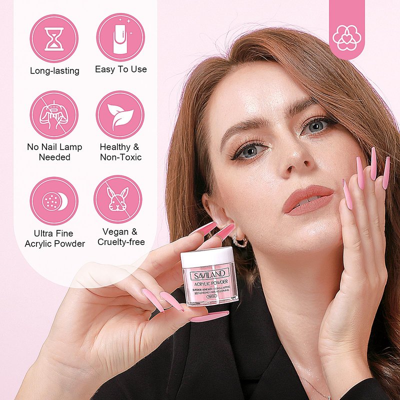 SAVILAND Acrylic Nail Kit Starter Set: Acrylic Nail Kit for Beginners with Everything White Pink Clear Acrylics Powder and Liquid Set #8/10/14 Nail Brush Forms Manicure Tools Home Nail Salon DIY