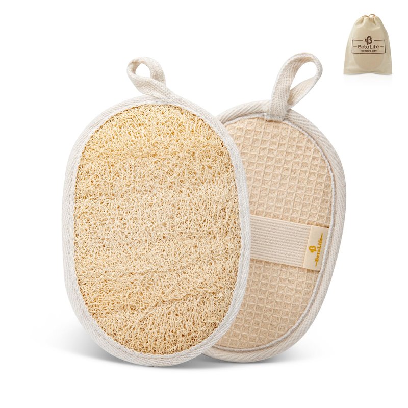 Betalife Natural Loofah Sponge Exfoliating Body Scrubber 2 Count (1 Pack), Made with Natural and Eco-Friendly Luffa for Women and Men