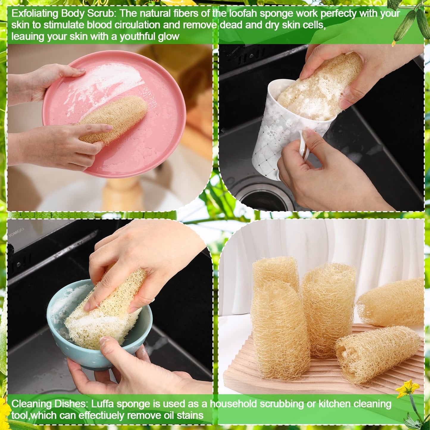 ZhouBoat 3 PCS 27.6-31.5 inch Large Natural Loofah Sponge Organic Exfoliating Scrubber for Shower Bath Body Dish Cleaning for Men Women
