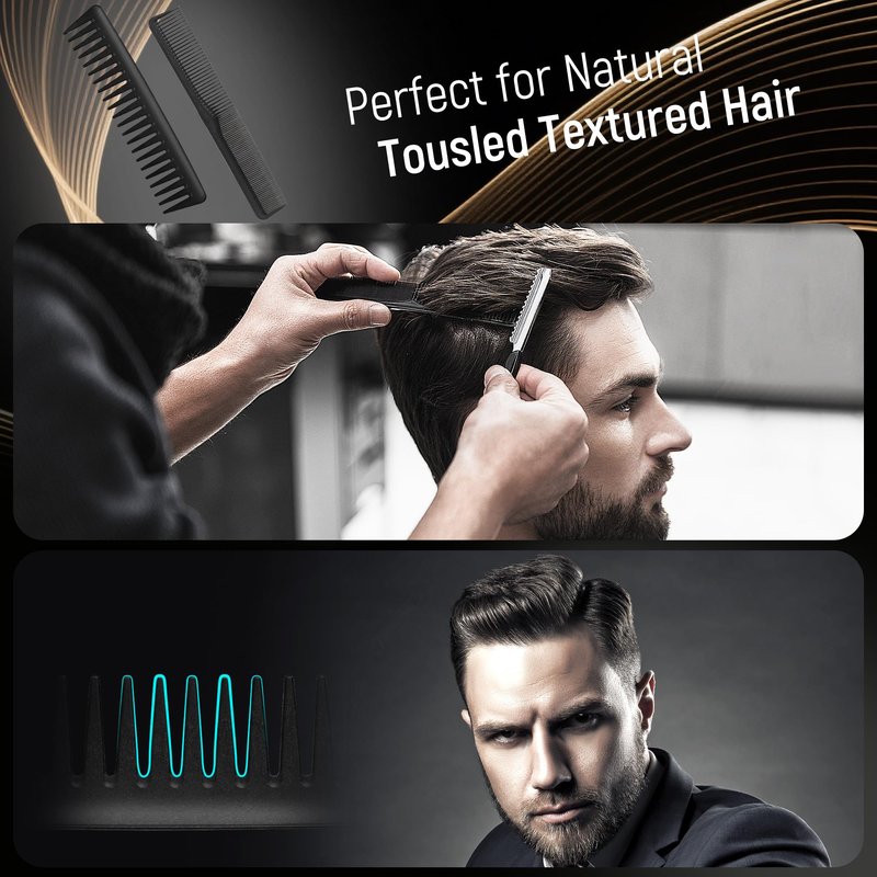 3PCS Comb Set Hair Combs for Men, Fine and Wide Tooth comb, Roller Brush for Adding Volume, Hair Styling mens comb for Styling and Grooming, Frosted Texture