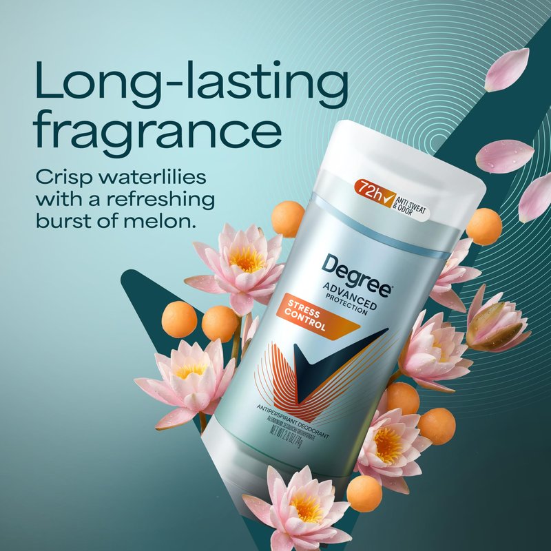 Degree Antiperspirant Deodorant Stress Control 72-Hour Sweat & Odor Protection Antiperspirant for Women with Body Heat Activated Technology 2.6 oz