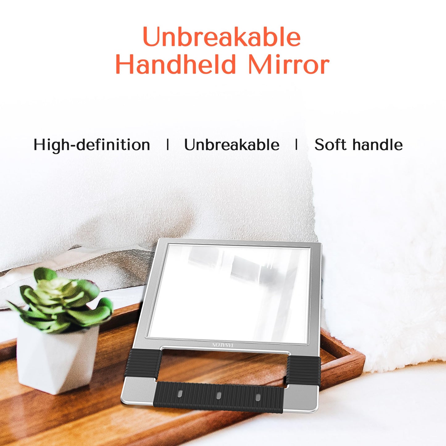 TASALON Unbreakable Hand Mirror, Silver, Rectangular, Tabletop Mount, ABS Frame, Handheld Mirror for Barber, Salon, Makeup, Shower