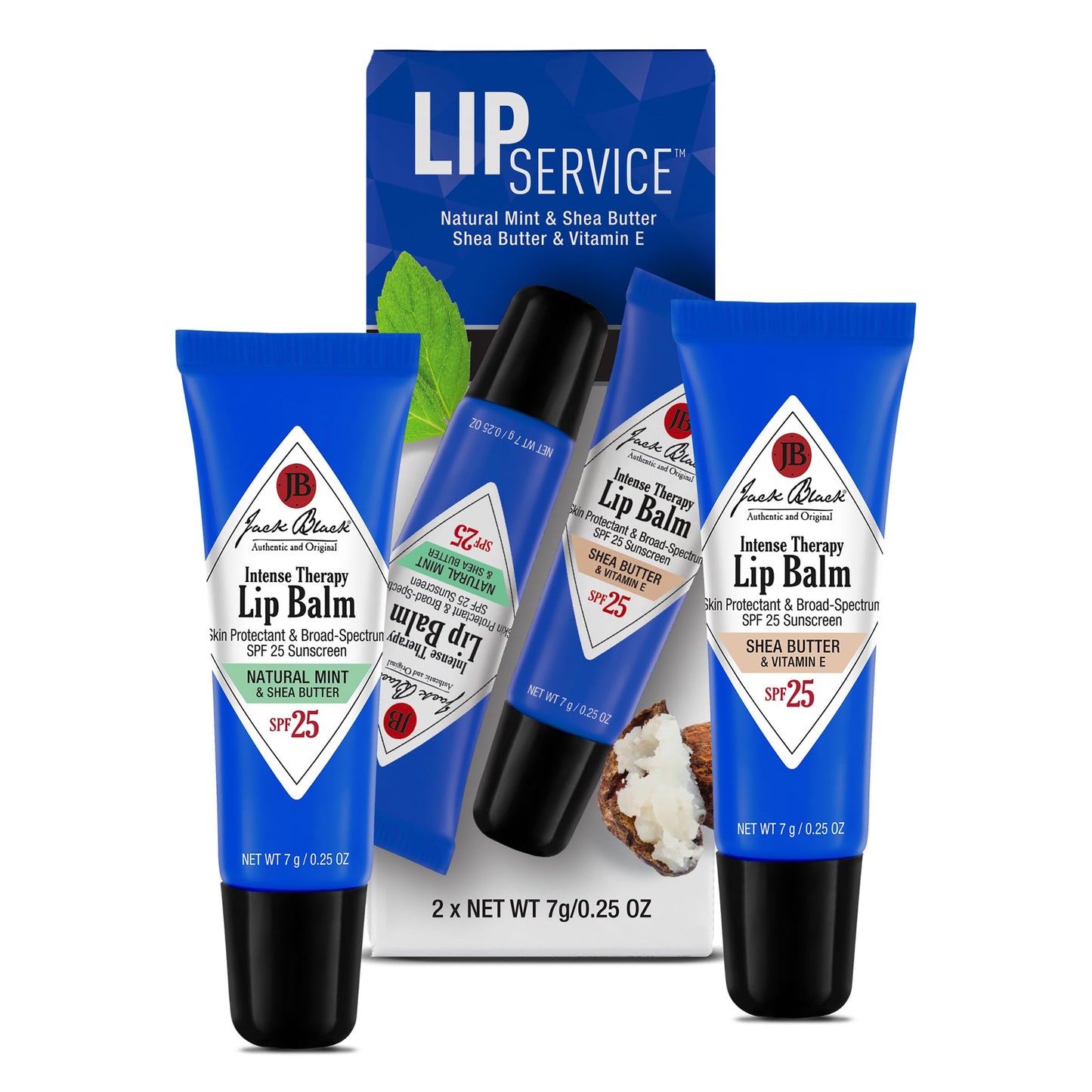 Jack Black Lip Balm Service Set - Intense Therapy Natural Mint & Shea Butter + Shea Butter with Vitamin E, SPF 25 Sun Protection, Lip Moisturizer, Hydrating Balm with SPF Sunscreen