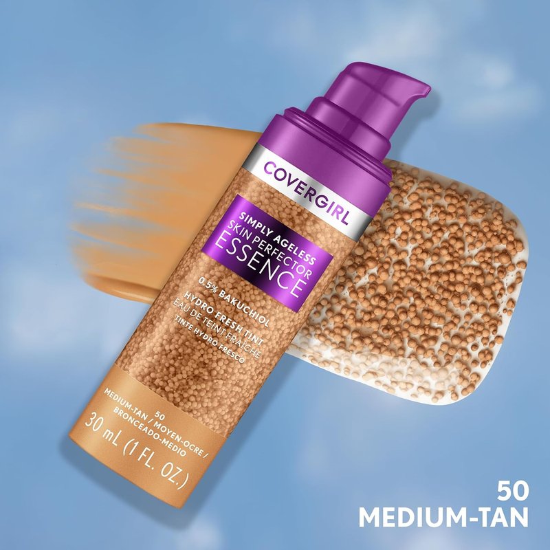 Covergirl Simply Ageless Foundation - Medium-Tan Tinted Skincare Hybrid | Sheer Radiant Finish, Vegan, 1.0oz
