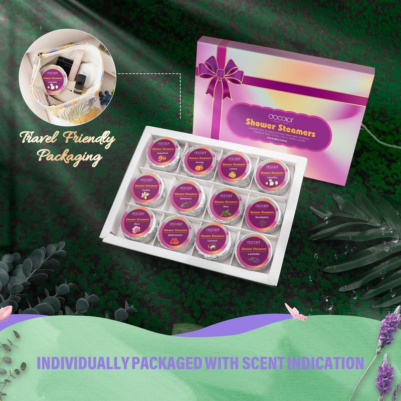 docolor Shower Steamers Aromatherapy 12 Pack Gifts for Women Mother Day Gift Mom, Stress Relief Home Spa, Lavender Natural Essential Oil Self Care Relaxation Shower Bombs