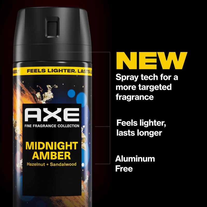 AXE Fine Fragrance Collection Body Spray Midnight Amber 72 Hour Freshness Aluminum Free 2.9 oz