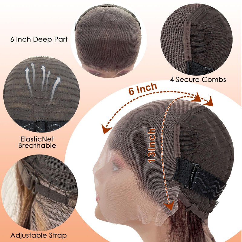 Hepnok 30 Inch Highlight Ombre Lace Front Wig Human Hair Honey Blonde Body Wave 13x6 HD Lace Front Wigs Human Hair Pre Plucked 200 Density Brown 4/27 Colored Lace Frontal Glueless Wigs for Women