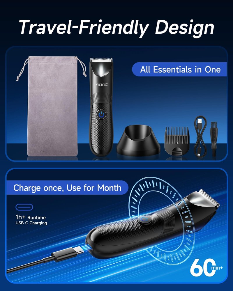 Manscape Trimmer for Men - No Nicks Electric Razor-Shaver for Balls/Pubic/Groin/Legs/Chest Hair Removal w/Light & Ceramic Blade, IPX7 Waterproof Full Body Hair Groomer USB-C Charging, Gifts for Men