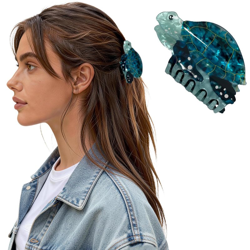 ELLOPH 1PC Green Sea Turtle Hair Clips for Women, Summer Ocean Animal Funny Novelty Hair Claw Clip Half Ponytail Accessories for Birthday Valentines Easter Mother's Day