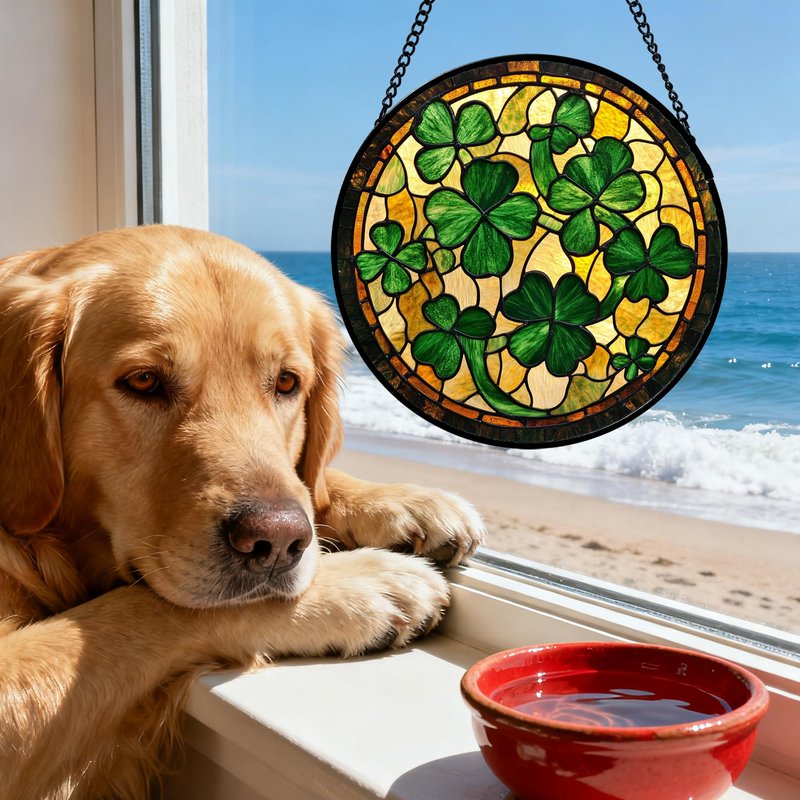 QZQCBLC Stained Glass Window Hanging Green Retro Lucky Clover 6.3" - Suncatcher Door Garden Sun Catcher Ireland Decor Birthday Mother's St. Ripack's Day Gift for Woman Mom Men Friend Nana Wife