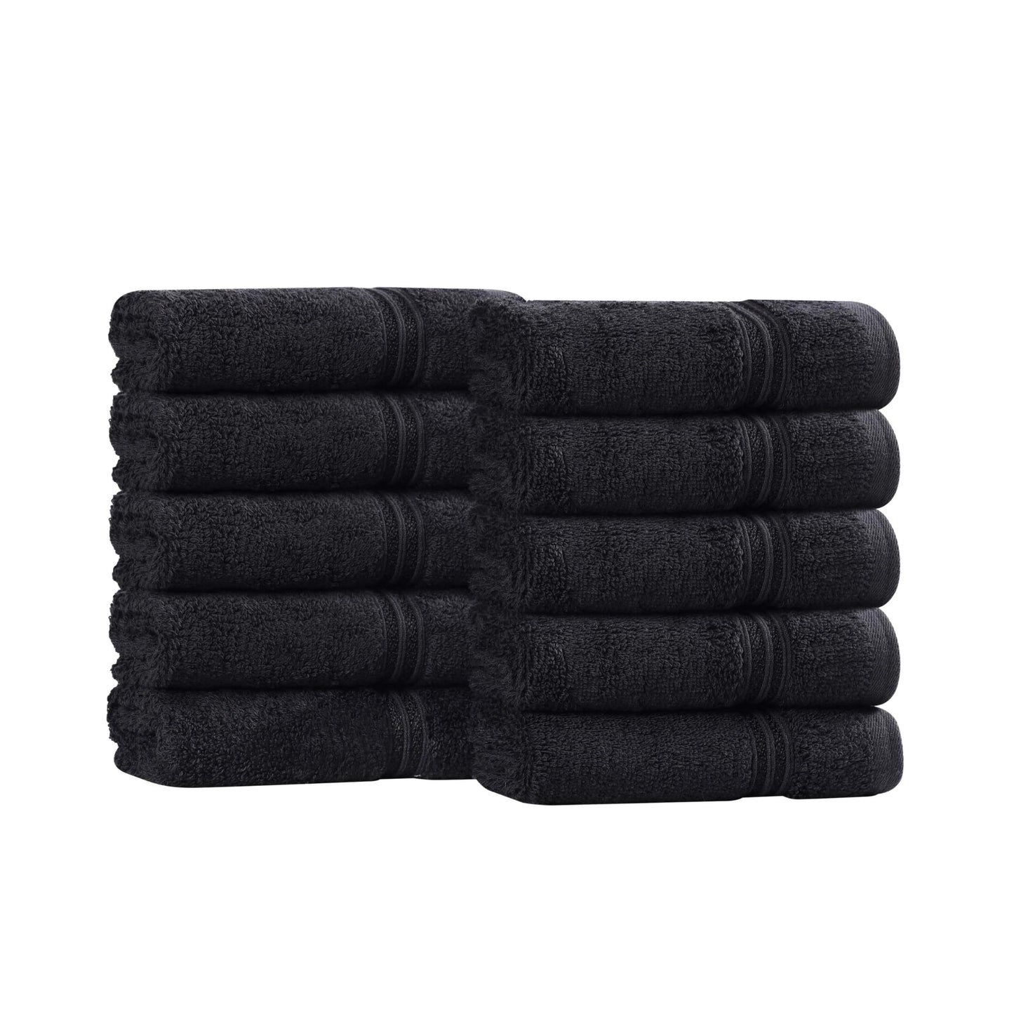 Superior Egyptian Cotton 10-Piece Face Towel Set , Small Towels For Facial, Spa, Quick Dry, Absorbent Towels, Bathroom Accessories, Guest Bath, Home Essentials, Washcloth, Airbnb, Black