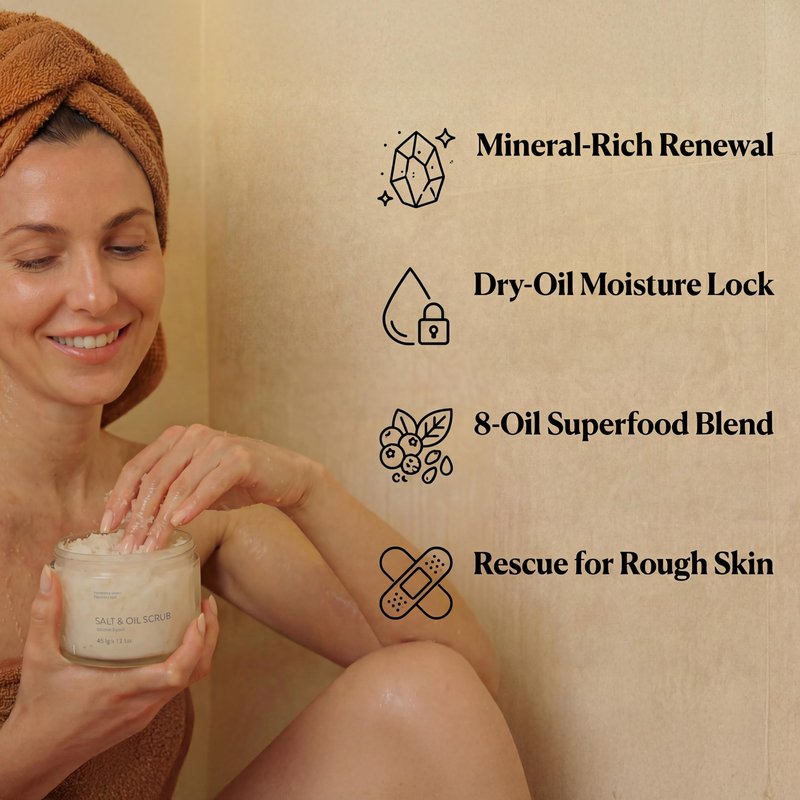 SEACRET Minerals Dead Sea Salt & Oil Body Scrub - Exfoliator with Rosehip, Sea Buckthorn & Green Tea, Mineral Rich Spa Treatment Stimulates Cell Renewal, Ocean Mist, 14.1 Fl Oz / 400 ml